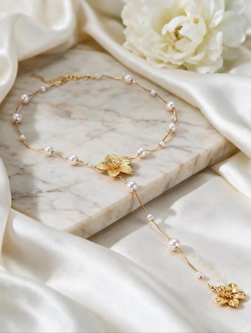Gold Flower Necklace Statement Elegant